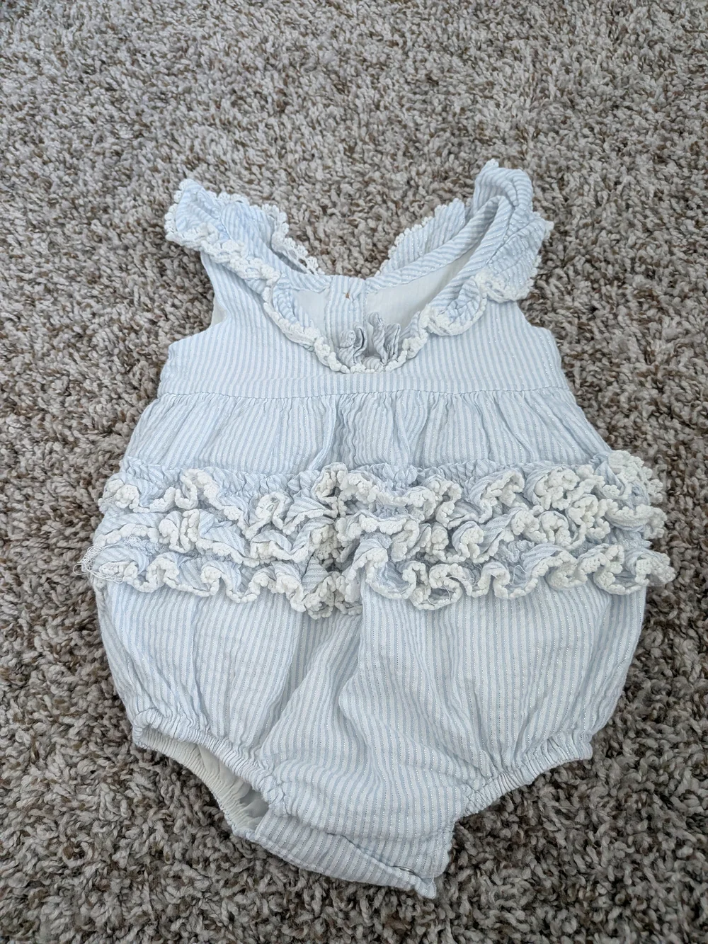 Tommy Bahama Light Blue & White Striped Baby Bubble Romper Size 3/6 Months